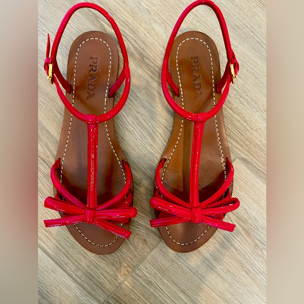 Prada Patent Leather BowT Strap Sandals